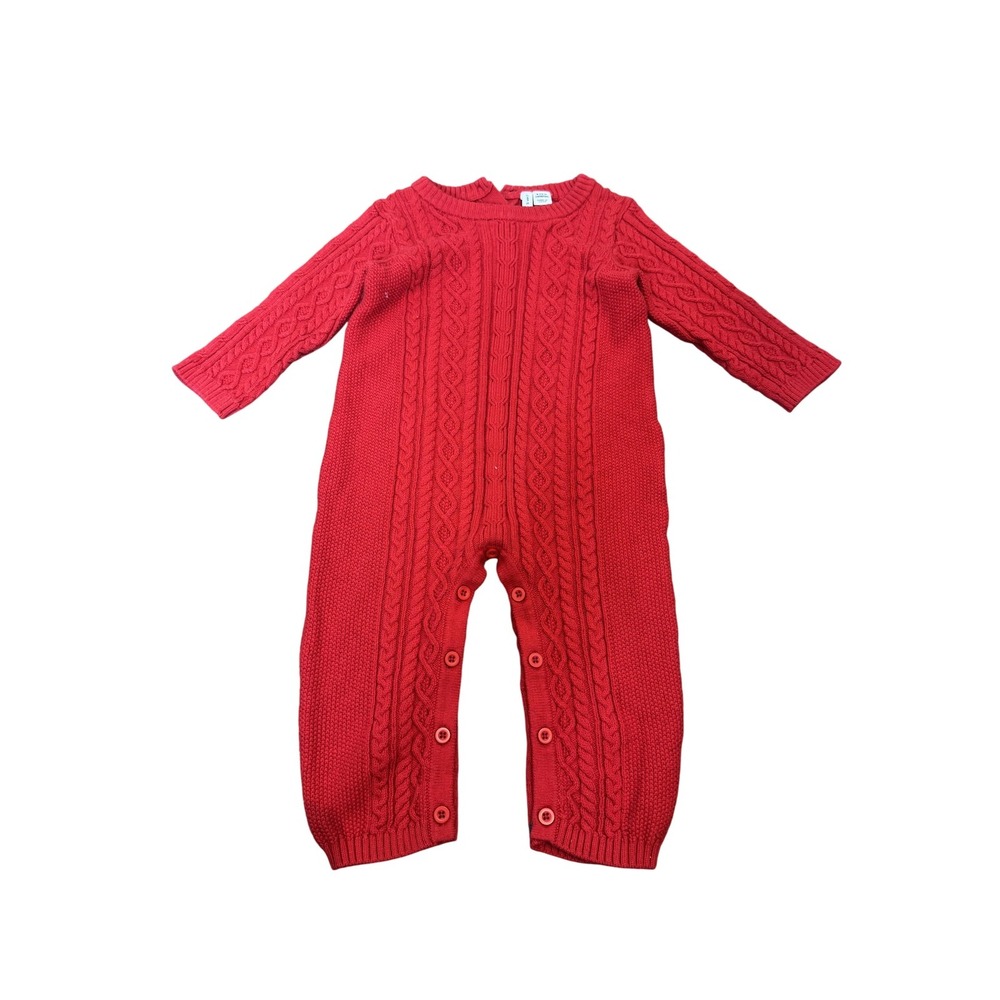 Janie And Jack Knit Romper Baby 6-12 Months Red Cable Button One Piece Outfit